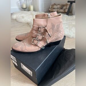 Chloe Studded Pink Ankle Boots